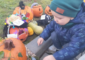 Dzieci z dyniowymi wytworami.