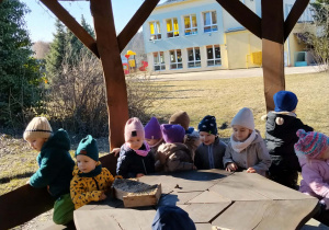 Dzieci bawią się w ogródku zielonym przy przedszkolu.